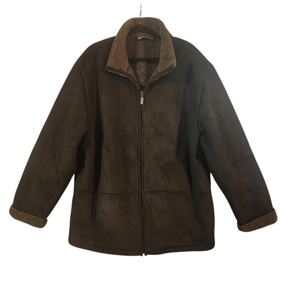Weatherproof Micro Suede Sherpa Lined Zipper Men's XXL Brown Jacket Coat - Picture 1 of 14